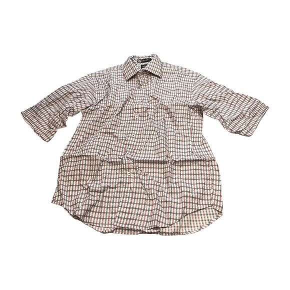 Sean John Shirt Men's Large Multicolor Plaid 100% Cotton 3/4 Sleeve Button-Up - Picture 1 of 7